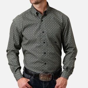 Roper Men’s Green Print Long sleeve button down shirt size medium new with tags